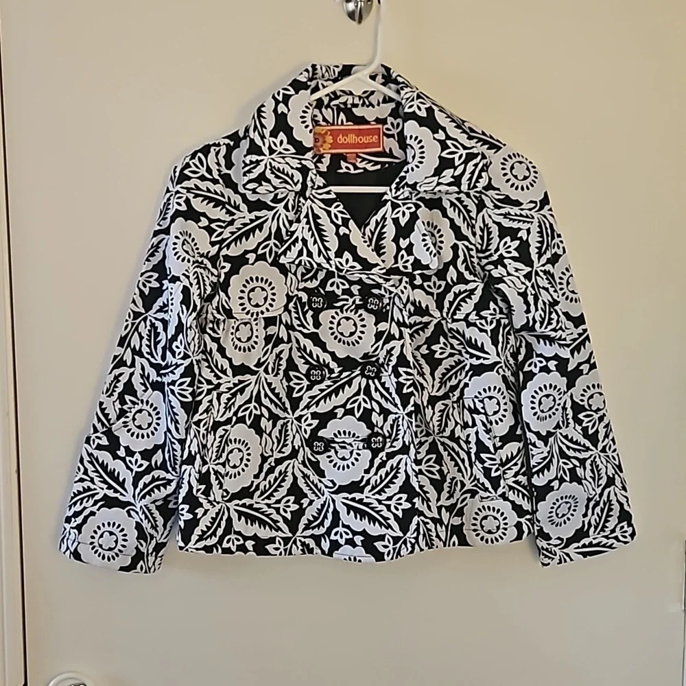 DOLLHOUSE Monochrome Floral Double Breasted Swing Jacket Size 10/12